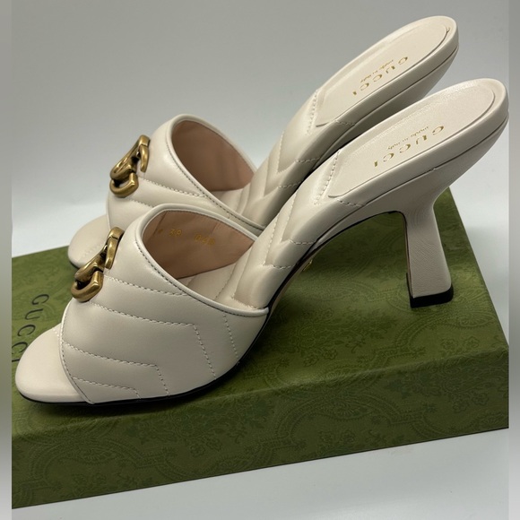 Gucci Marmont GG Padded Chevron Matelasse Leather Mule Heel Sandal Size EU 38 - Picture 8 of 12